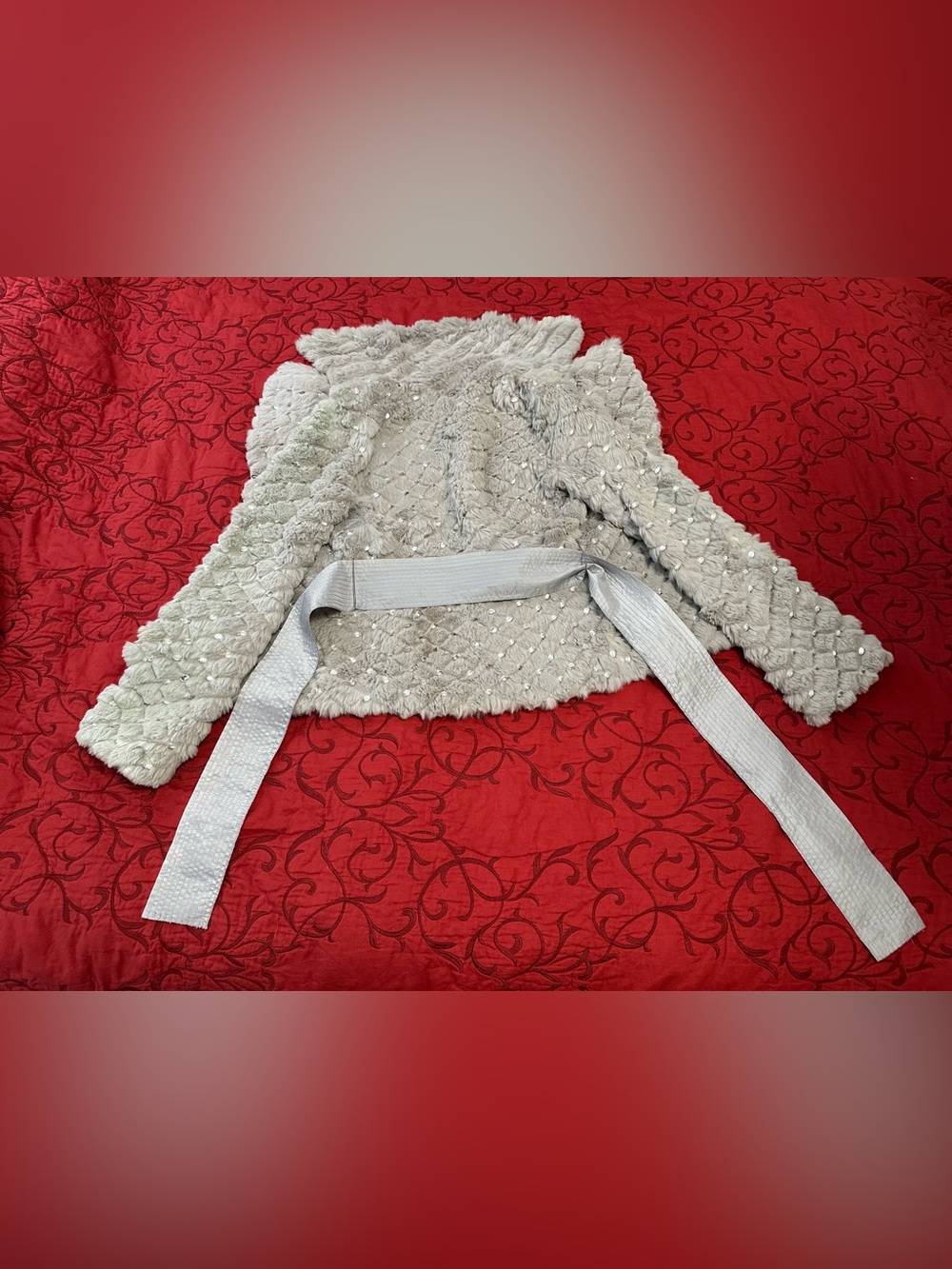 Sheri Bodell Silver Natural Rabbit Fur Belted Teddy Jacket - Picture 3 of 11